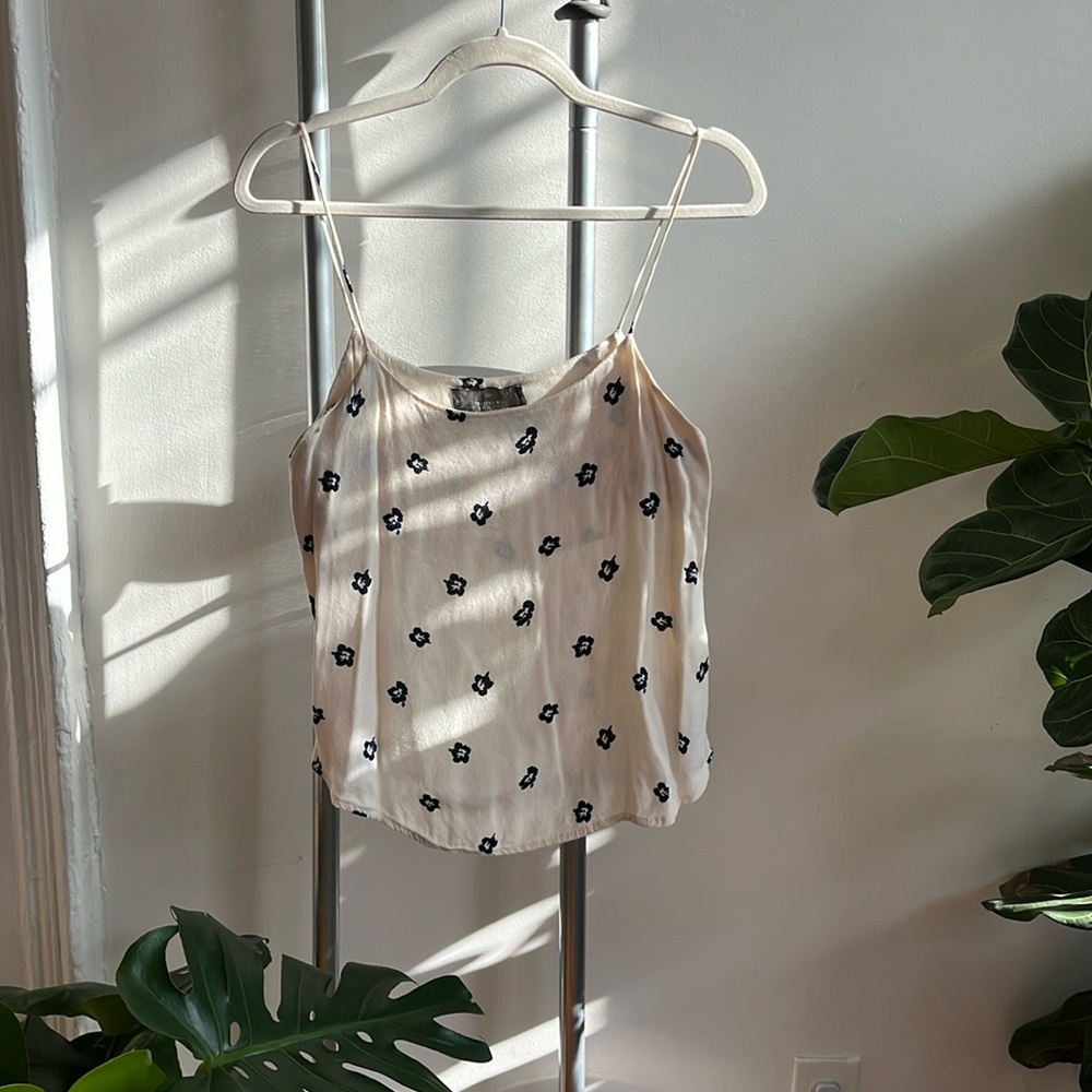 Reformation blue floral linen tank top size small